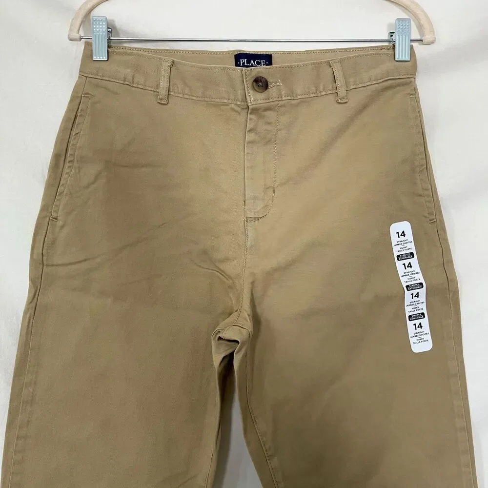 NWT The Children's Place Boys Uniform Stretch Straight Chino Pants - tan Size 14